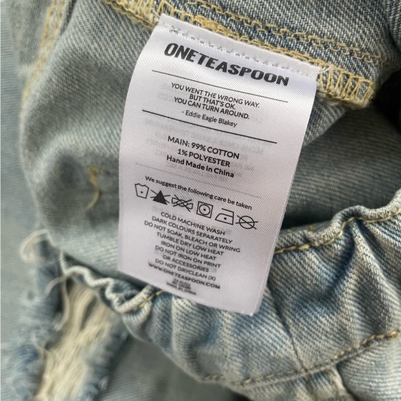 One Teaspoon Light Washed Shabbies Drawstring Boyfriend Distressed Jeans Small - Picture 9 of 13